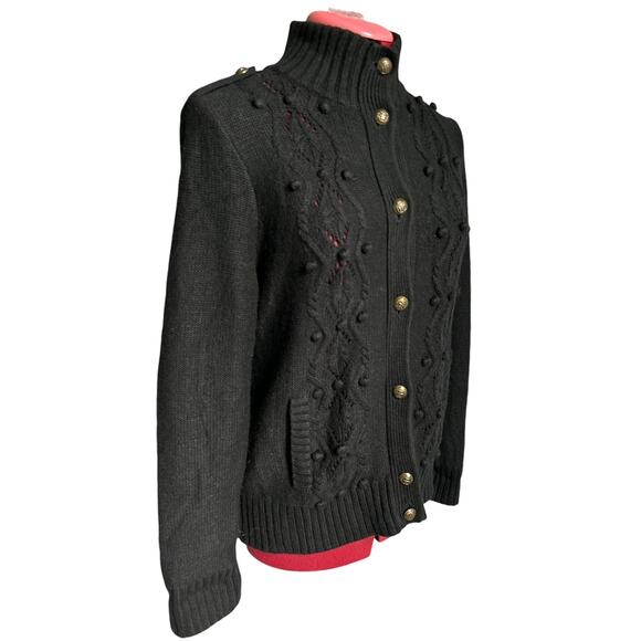 Talbots Medium P Black Lambs Wool & Cashmere‎ Blend Hight Neck Cardigan Sweater - Picture 3 of 7